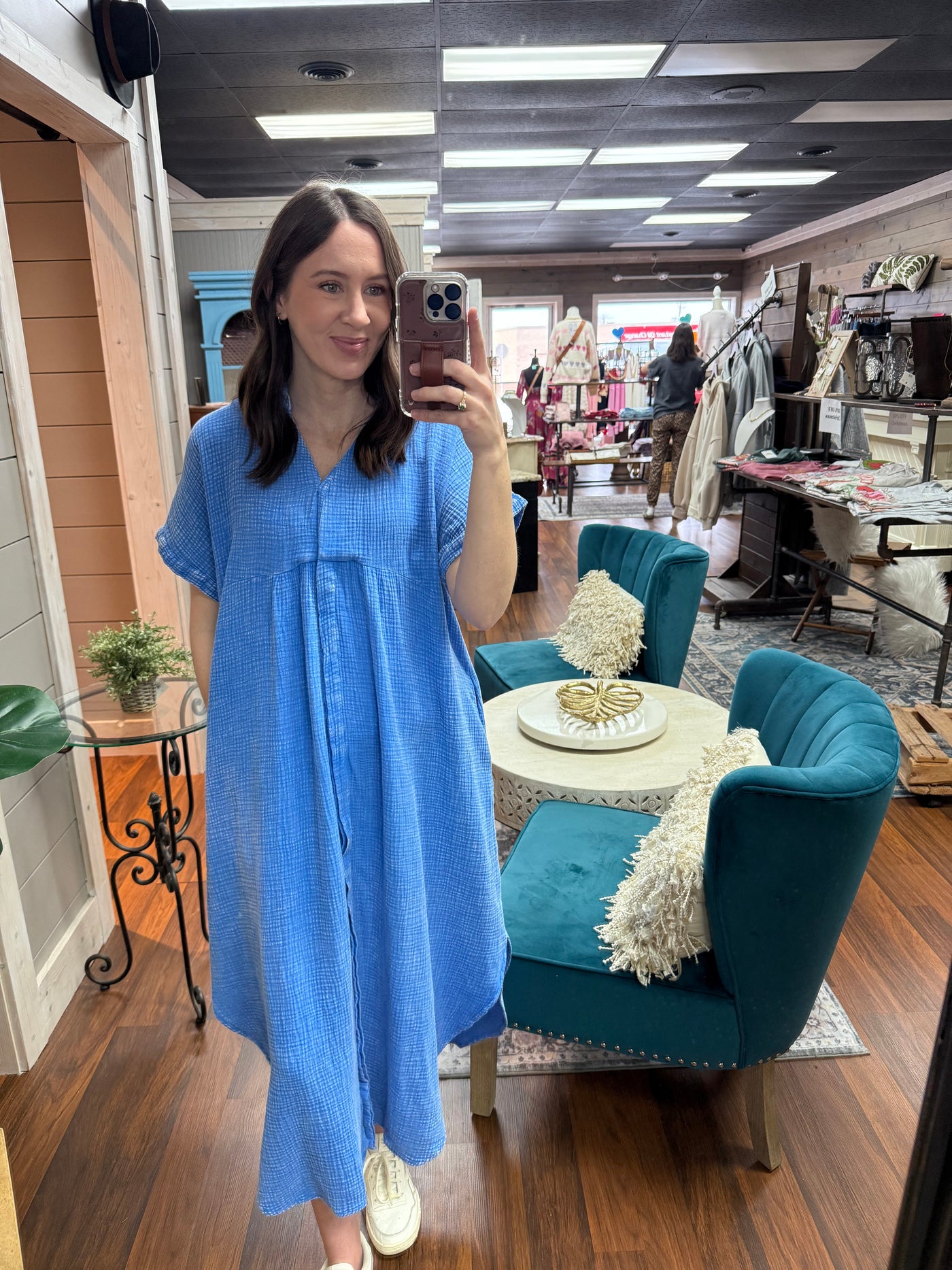 Mineral Wash Blue Midi Dress