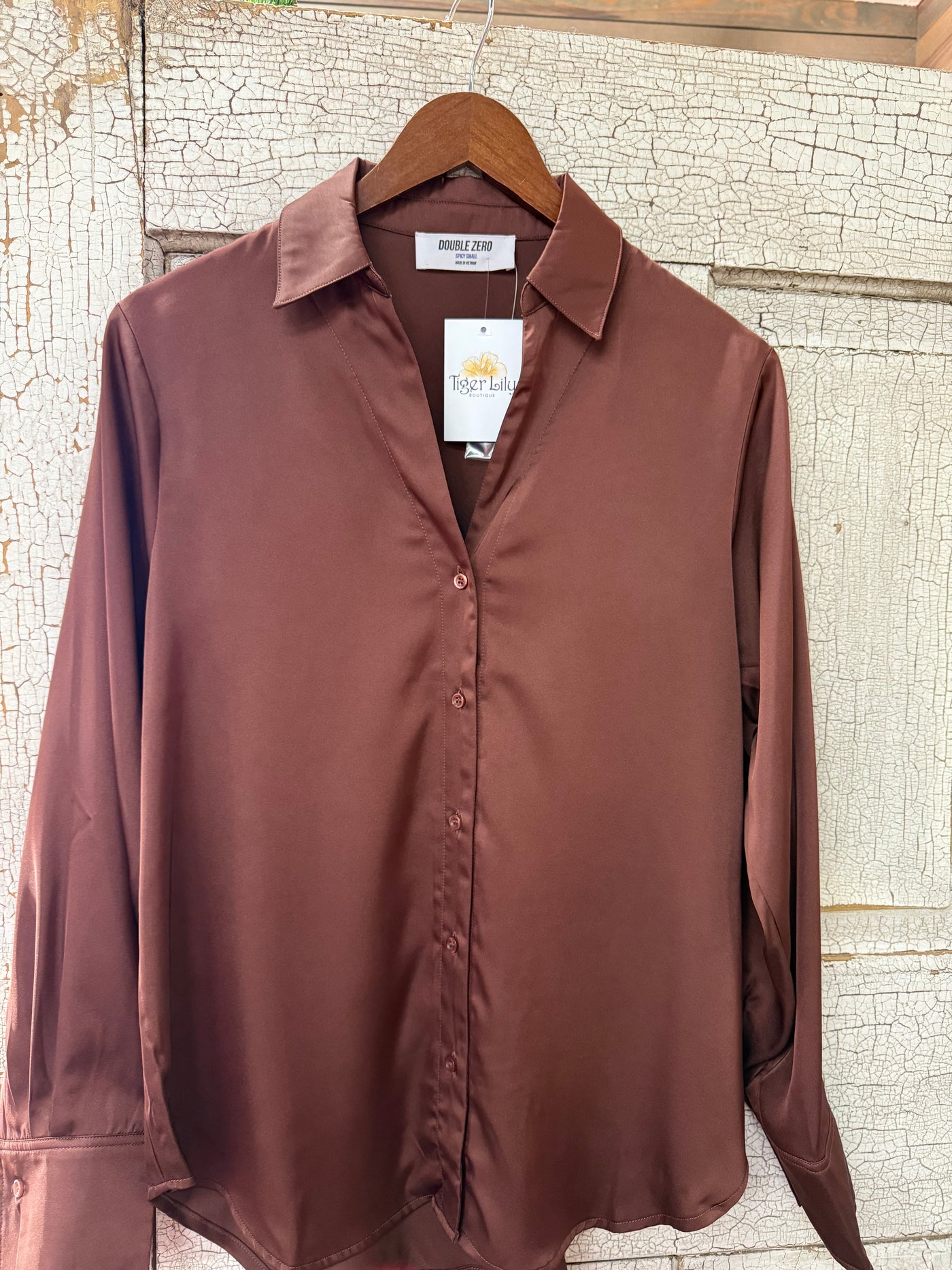 Chestnut Satin Button Up